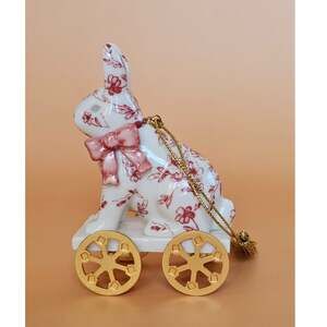 Royal Albert "Country Rose" Bunny Ornament Red Toile Bone China Christmas Decor